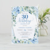 Romantische blauwe bloemen eucalyptus en zilver 30 kaart (Staand voorkant)