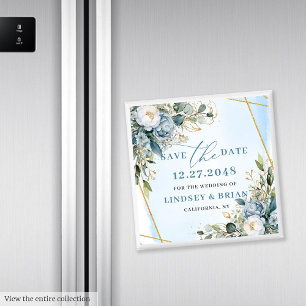Romantische Blauwe Bloemen Eucalyptus Save The Dat Magneet