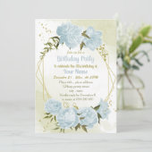 romantische blauwe bloemen geometrische verjaardag kaart (Staand voorkant)