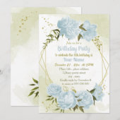 romantische blauwe bloemen geometrische verjaardag kaart (Voorkant / Achterkant)