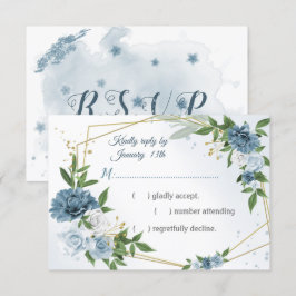 romantische blauwe bloemen groen geometrisch RSVP kaartje