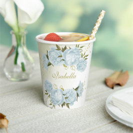 romantische blauwe bloemen groen papieren bekers