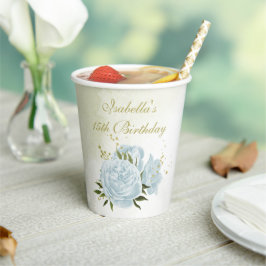 romantische blauwe bloemen groen papieren bekers