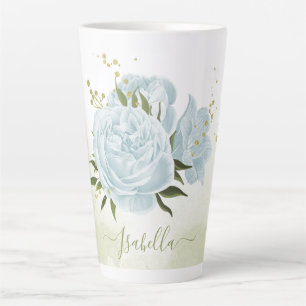 Romantische blauwe bloemen & groene bladeren botan latte mok