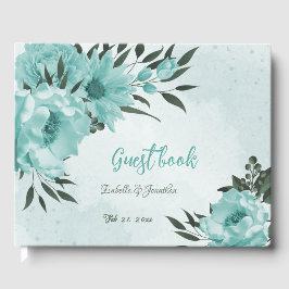 Romantische blauwe bloemen & groene bladeren bruil gastenboek