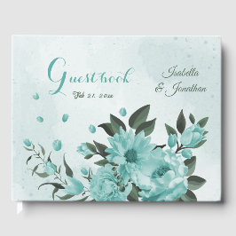 Romantische blauwe bloemen & groene bladeren bruil gastenboek