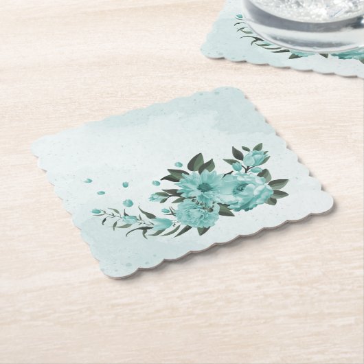 Romantische blauwe bloemen & groene bladeren kartonnen onderzetters (Gebogen)