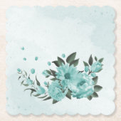 Romantische blauwe bloemen & groene bladeren kartonnen onderzetters (Voorkant)