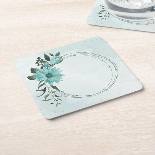 Romantische blauwe bloemen & groene bladeren kartonnen onderzetters (Schuin)