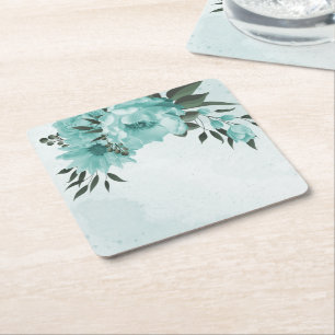 Romantische blauwe bloemen & groene bladeren kartonnen onderzetters