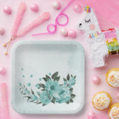 Romantische blauwe bloemen & groene bladeren papieren bordje (Feest)