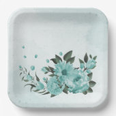 Romantische blauwe bloemen & groene bladeren papieren bordje (Voorkant)