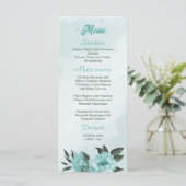 Romantische blauwe bloemen grove bruiloft menu (Staand voorkant)