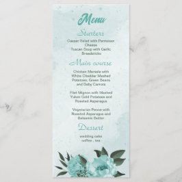 Romantische blauwe bloemen grove bruiloft menu