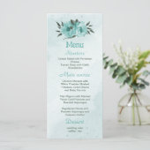 Romantische blauwe bloemen grove bruiloft menu (Staand voorkant)