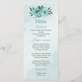 Romantische blauwe bloemen grove bruiloft menu