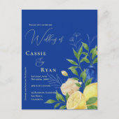 Romantische Blauwe Bloemen Lemon bruiloft uitnodig Briefkaart (Voorkant)