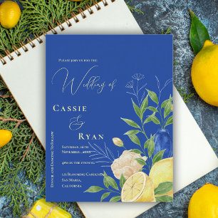 Romantische Blauwe Bloemen Lemon bruiloft uitnodig Briefkaart