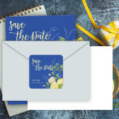 Romantische Blauwe Bloemen Lemon Wedding Save the  Vierkante Sticker