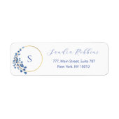 Romantische blauwe bloemen monogram label (Voorkant)