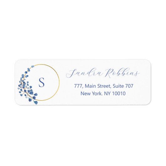 Romantische blauwe bloemen monogram label (Voorkant)