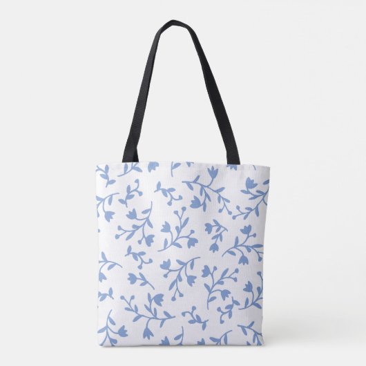 Romantische blauwe bloemenboodschappentas tote bag (Achterkant)