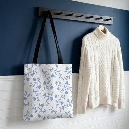 Romantische blauwe bloemenboodschappentas tote bag