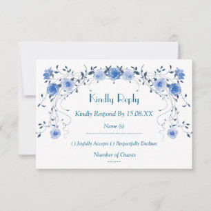 Romantische Blauwe Bloemige Aquarel Tafel Nummer K RSVP Kaartje