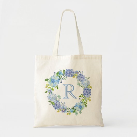 Romantische blauwe bloemige monogram schoudertas tote bag (Voorkant)