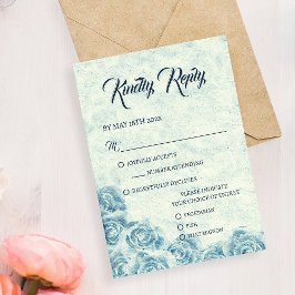Romantische Blauwe Bloemige Trouw RSVP Kaart