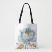 Romantische blauwe en gouden bloem tote bag (Voorkant)
