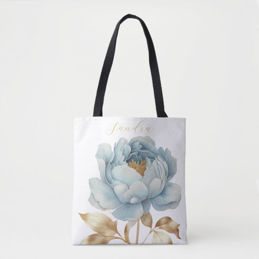 Romantische blauwe en gouden bloem tote bag (Voorkant)