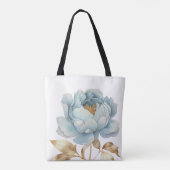 Romantische blauwe en gouden bloem tote bag (Achterkant)