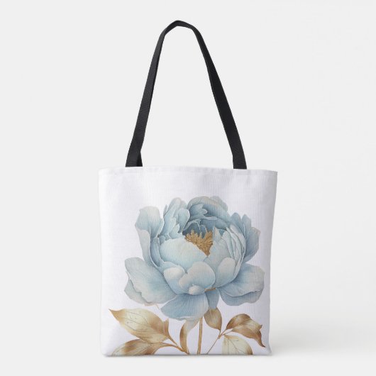 Romantische blauwe en gouden bloem tote bag (Achterkant)