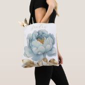 Romantische blauwe en gouden bloem tote bag (Dichtbij)