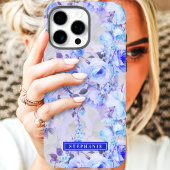 Romantische Blauwe en Lavendel Bloemige Naam Case-Mate iPhone Case