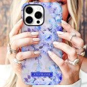 Romantische Blauwe en Lavendel Bloemige Naam Case-Mate iPhone Case