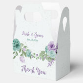 Romantische blauwe en paarse bloemen groen bruilof bedankdoosjes (Geopend)