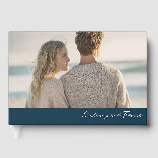 Romantische Blauwe Foto Gastenboek (Voorkant)