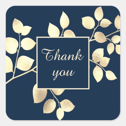 Romantische blauwe gouden bladeren vierkante stick vierkante sticker (Voorkant)