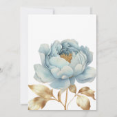 Romantische blauwe gouden bloem Verjaardag Uitnodi Kaart (Achterkant)