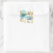 Romantische blauwe gouden bloemen dank u vierkante sticker (Tas)
