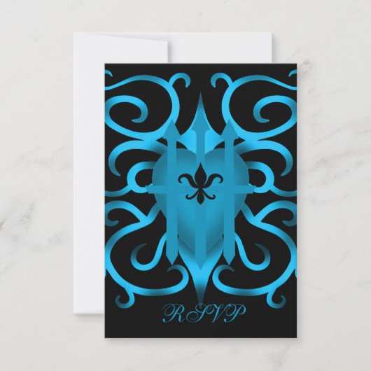 Romantische Blauwe hart en kronkels RSVP (Voorkant)