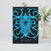 Romantische Blauwe hart en kronkels RSVP (Staand voorkant)