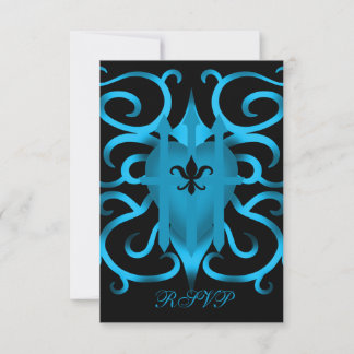 Romantische Blauwe hart en wervelingen RSVP Kaartje