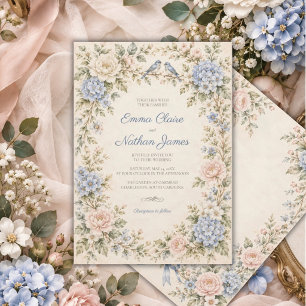 Romantische Blauwe Hortensia Bloemen Bruidspaar Tr Kaart