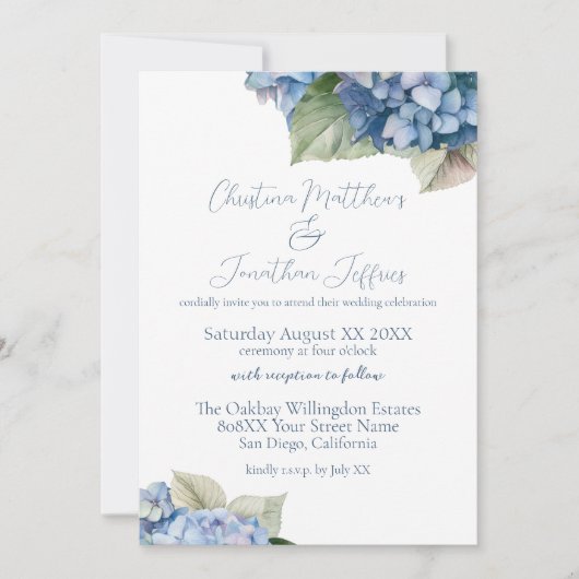 Romantische blauwe hortensia bloemen kaart (Voorkant)