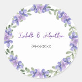 Romantische blauwe hortensia bloesem krans bruilof ronde sticker (Voorkant)