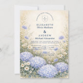 Romantische Blauwe Hortensia Bruiloft Kaart (Voorkant)