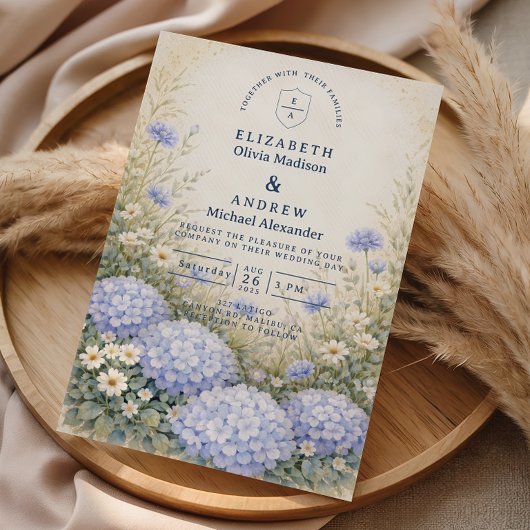Romantische Blauwe Hortensia Bruiloft Kaart